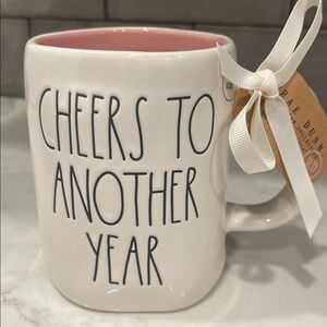 Rae Dunn Ceramic Mug - Cheers to Another Year Birthday Mug White and Pink NWT